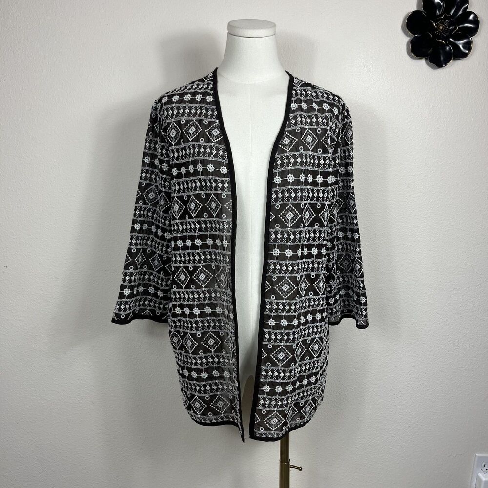 Chicos Jacket Womens Medium Brown Embroidered Aztec Boho Western Cottagecore